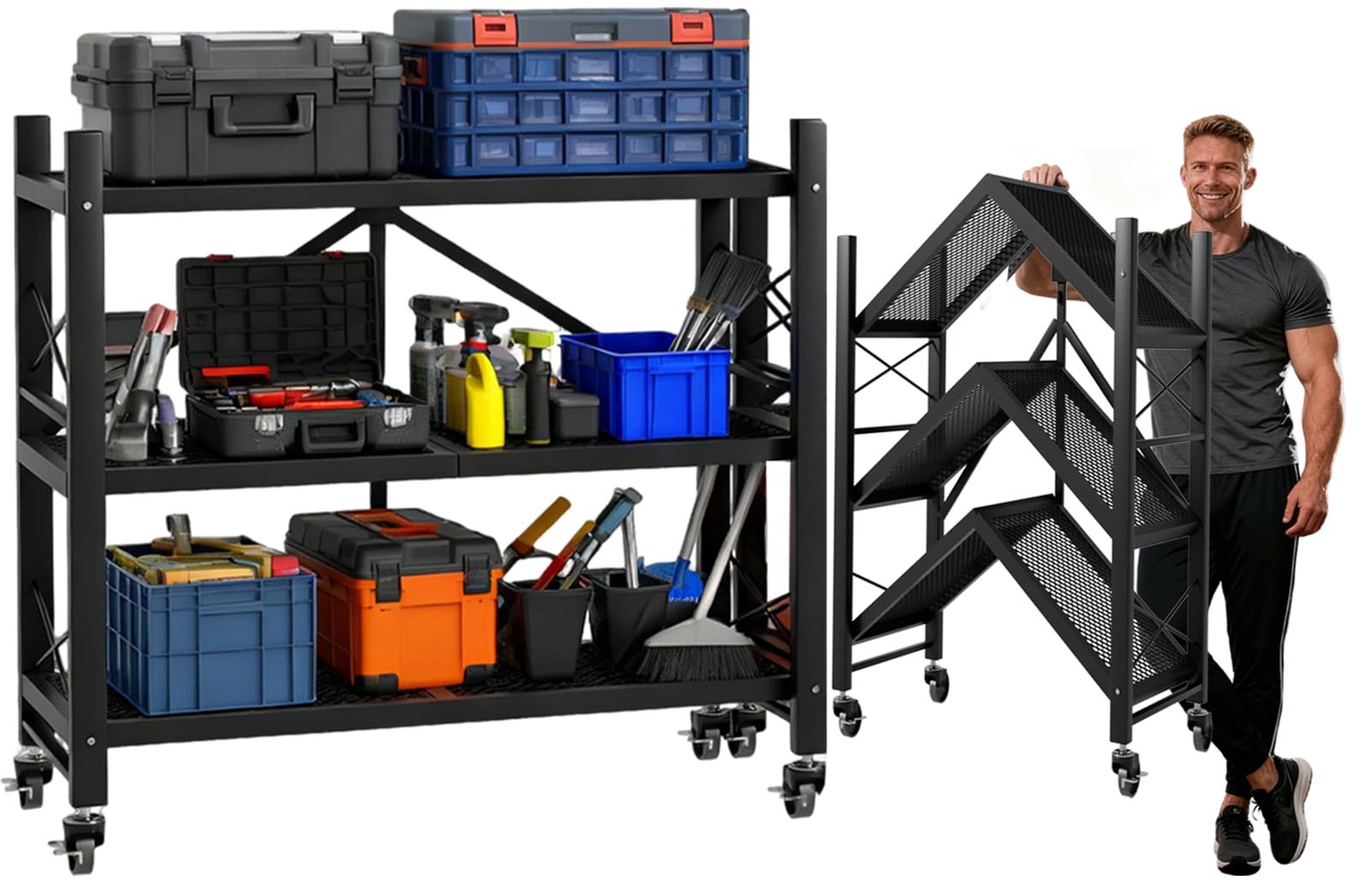 Amazon.com: Grezone Foldable Shelves 3 Tier Heavy Duty Metal